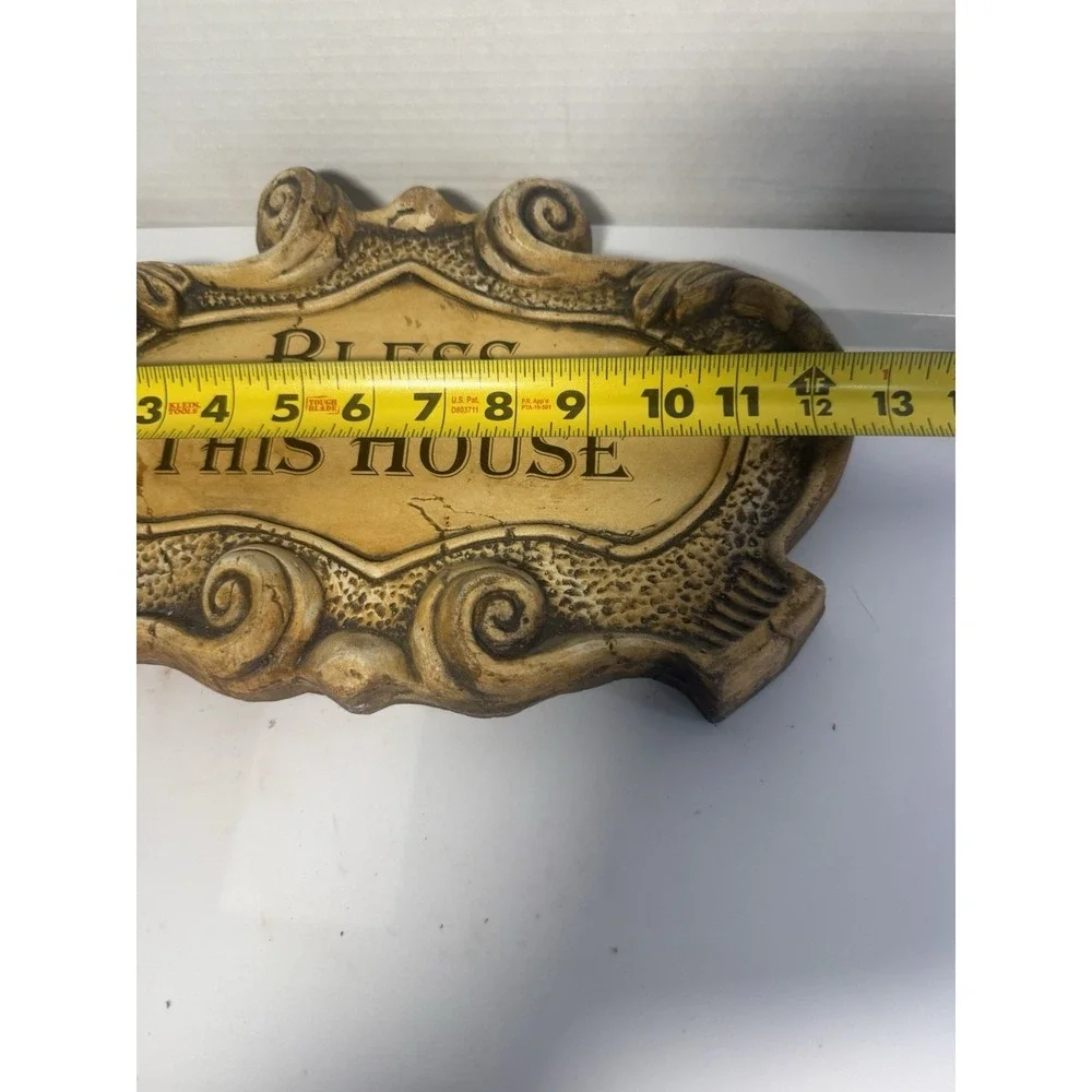 Signed Shannon Kurtz Bless This House Art Pottery Plaque Wall Decor 12x8